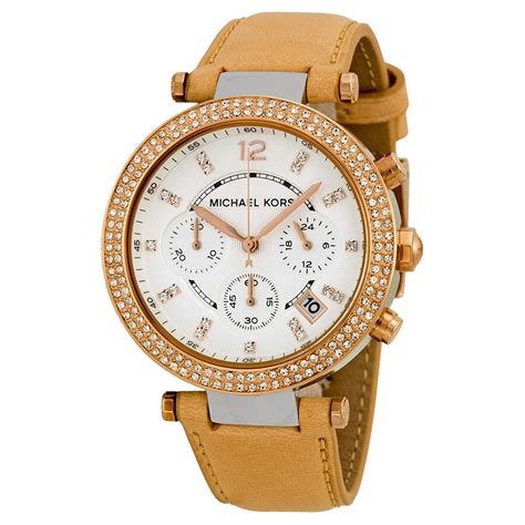 Michael Kors Parker Chronograph Tan Leather Ladies Watch 